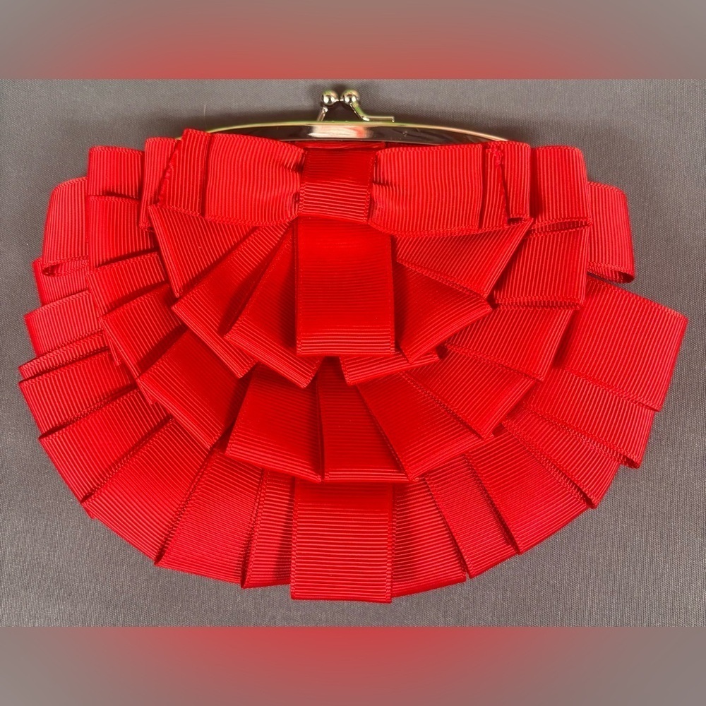 Poppie Jones Red Crossgrain ribbon Clutch